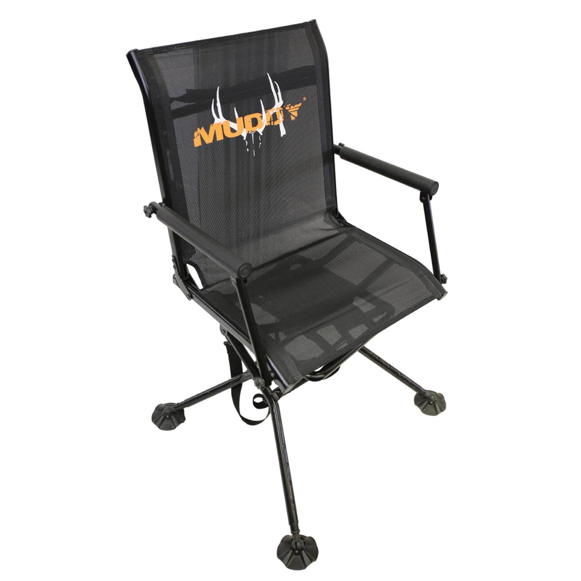 Muddy Swivel Chair with Adjustable Legs - Black, 360-Degree Rotation, Packable, Model# MUD-MGS400AL